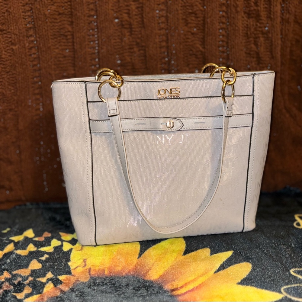 Jones New York Light Beige Tote with Gold Accents